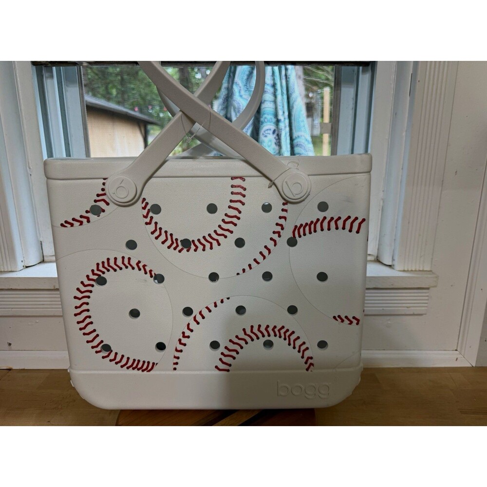 Bogg Bag Baseball Print White Red Tote 13 x 14.5 NWOT